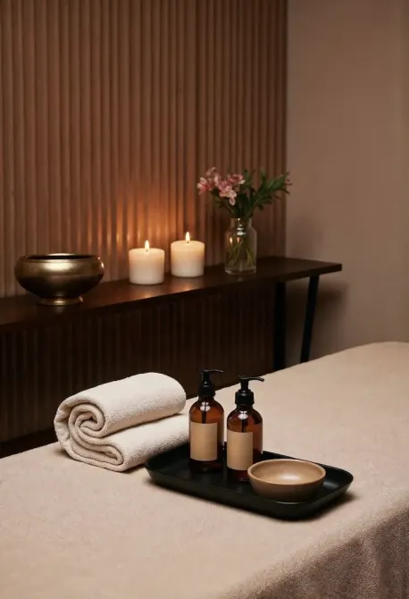 Спокійна обстановка спа-зони с косметикой и свечами