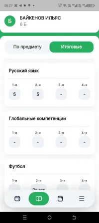 Рейтинг успеваемости ученика по предметам, включая русский язык, литературу, естествознание, физическую культуру, математику и информатику