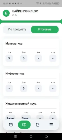 Рейтинг успеваемости ученика по предметам, включая русский язык, литературу, естествознание, физическую культуру, математику и информатику