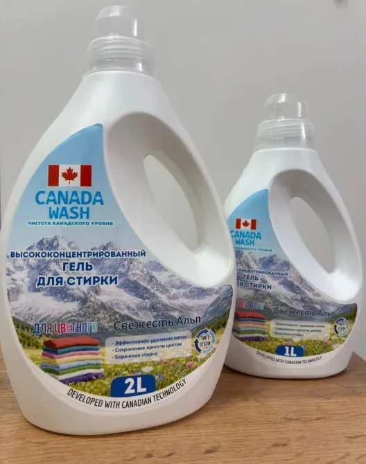 Гель для стирки Canada Wash объём 2 литра, на фоне гор