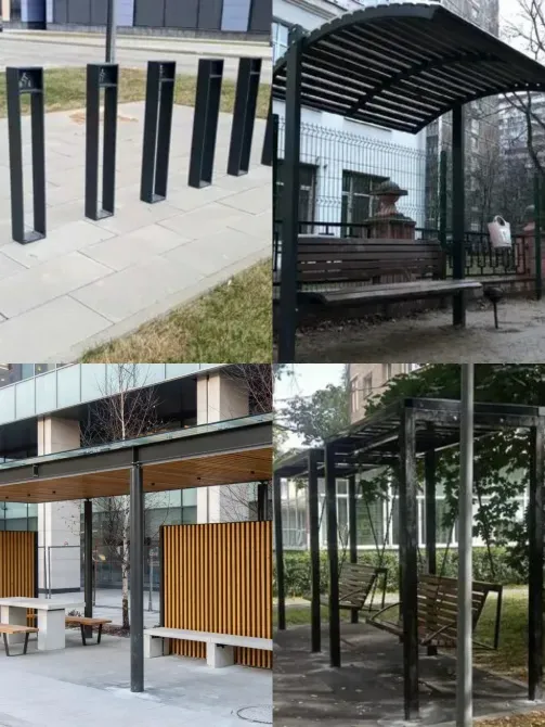 Уличные места для отдыха с сидениями и укрытиями