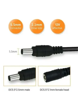 Кабель питания с разъемом DC 5.5*2.1 мм, чёрный, длина 10 метров