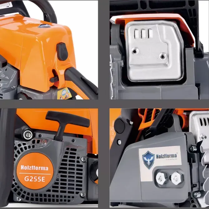 Детали электропилы Holzforma G25SE, показаны в четырех ракурсах
