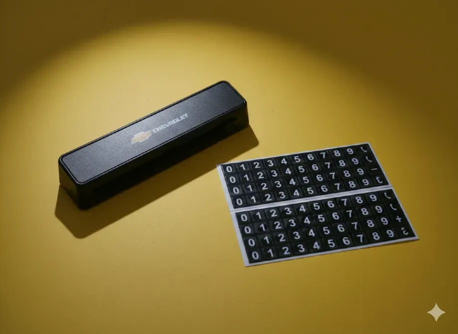 Черный аксессуар с номерной биографией и наклейкой