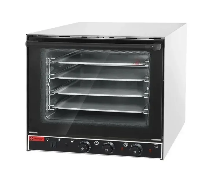 Электрическая печь с прозрачной дверцей и четырьмя полками для выпечки