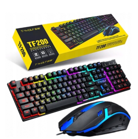 Игровая клавиатура и мышь T-WOLF TF200 с подсветкой, упаковка