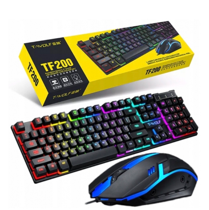 Игровая клавиатура и мышь T-WOLF TF200 с подсветкой, упаковка