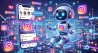 Роботтың Instagram қосымшасымен смартфонда әрекеттескенін көрсететін иллюстрация, автоматизация мен әлеуметтік желілердегі талдауды көрсететін белгіше