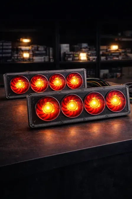 Пара LED фар с яркими красными сигналами