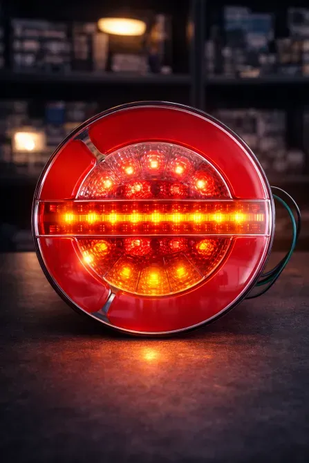 Круглая LED фара с красным светом