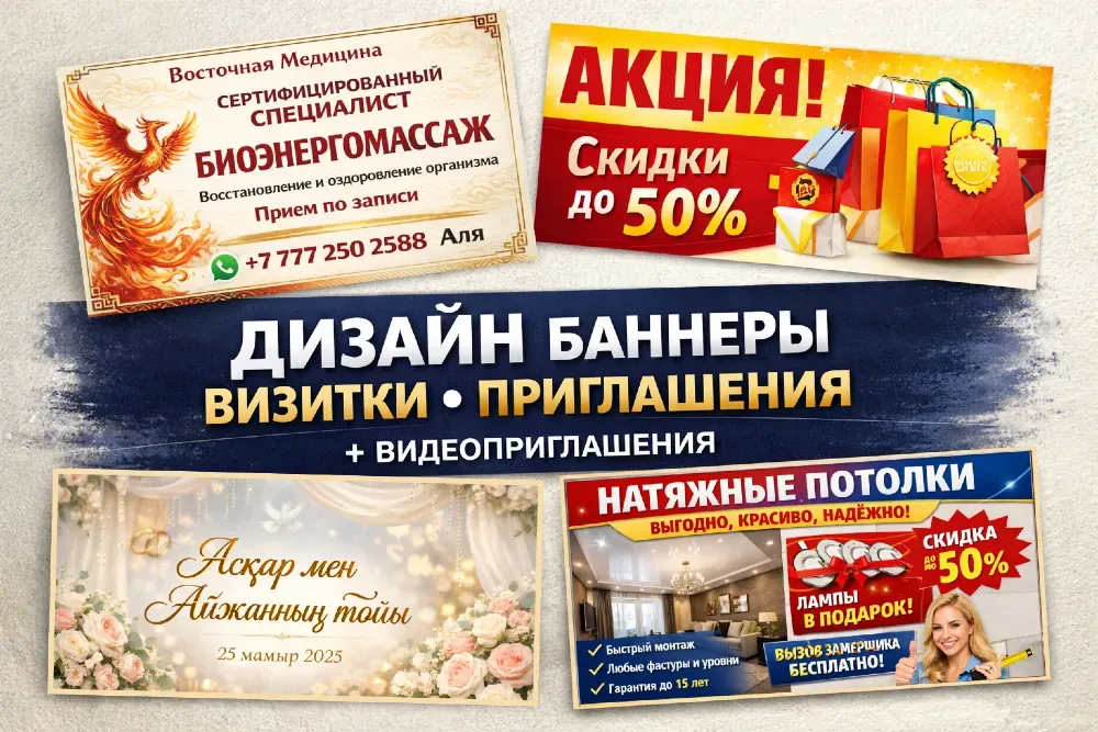 Рекламные баннеры для восточной медицины и услуг, включая биотерапию, скидки, акции и специальные предложения на дизайн визиток и приглашений