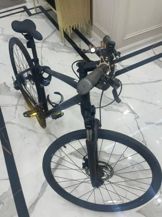 Велосипед на фоне леса, освещенный солнечными лучами