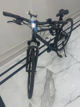 Велосипед на фоне леса, освещенный солнечными лучами