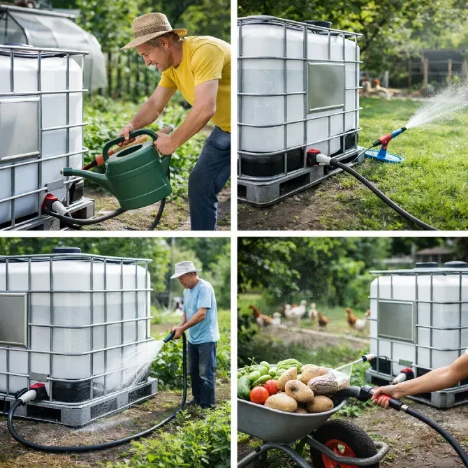 Полив растений и ухаживание за урожаем с помощью водного контейнера
