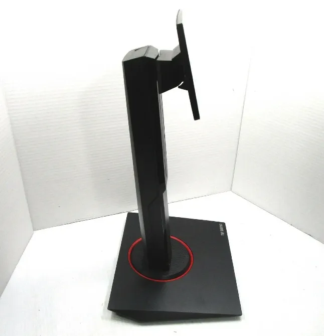 Подставка для монитора, вид сбоку, современный дизайн, черная основа с красными элементами