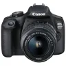 Canon EOS 2000D камерасының алдыңғы көрінісі объективпен