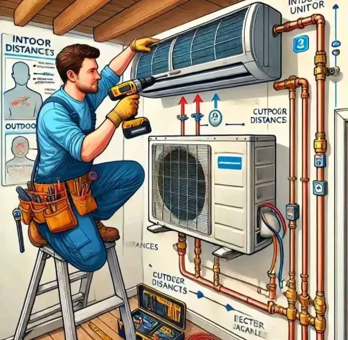 Мастер, устанавливающий кондиционер