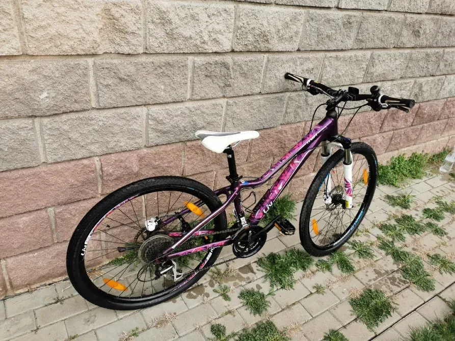 велосипед в профиль с яркой рамой