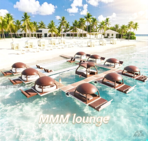 Парк водных развлечений с надувными платформами и зонтиками