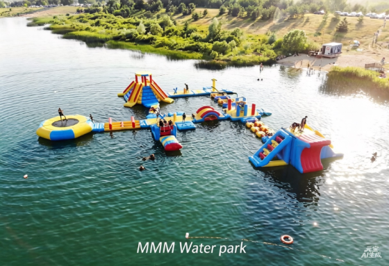 Аквапарк MMM с водными аттракционами на водной глади