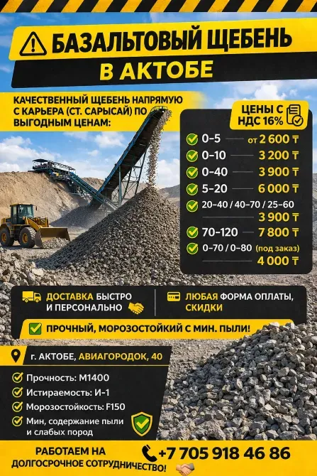 Базальтовый щебень в Актау с информацией о ценах и характеристиках