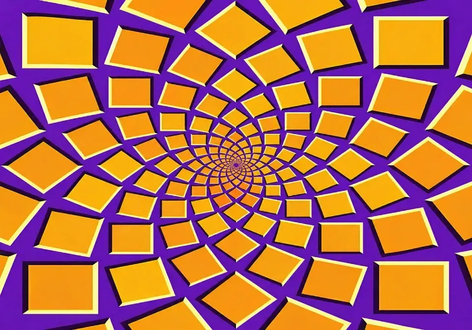 Спиральная форма с цветными прямоугольниками на пурпурном фоне