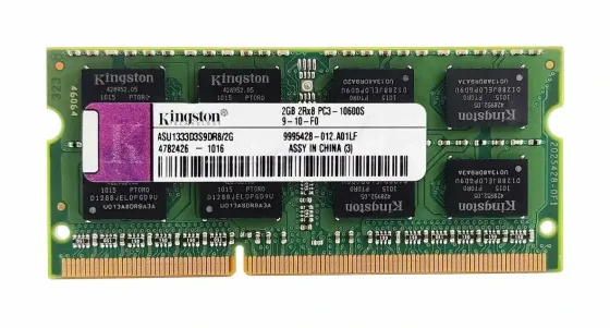 Кингстон 2 ГБ модулі, PC3-10600S, 9-10-F0 сипаттамасымен, Қытайда өндірілген.