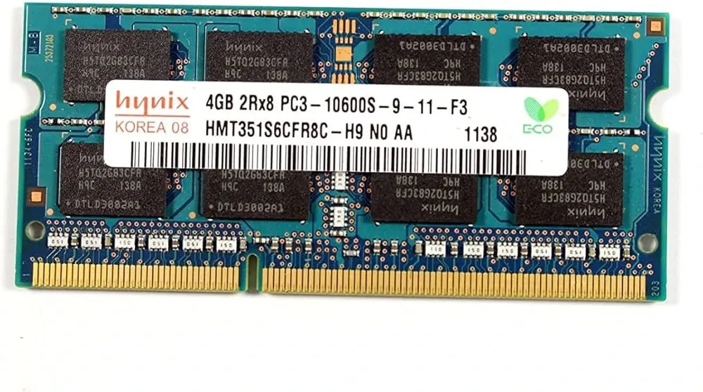 Оперативная память Hynix 4GB 2Rx8 PC3-10600S, одна планка с датой производства 2008 года, для ноутбуков
