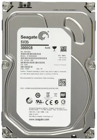 Жесткий диск Seagate SV35, модель на 3000 ГБ, указаны технические характеристики и серийный номер