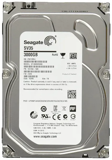 Жесткий диск Seagate SV35, модель на 3000 ГБ, указаны технические характеристики и серийный номер