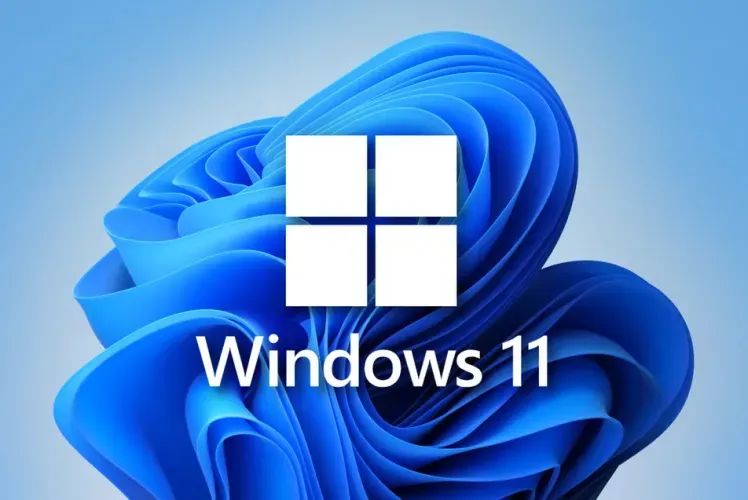 Логотип Windows 11 на фоне синего абстрактного дизайна