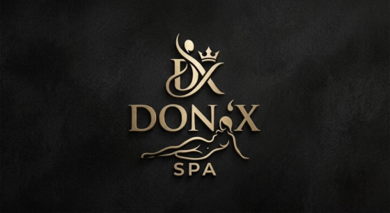 Логотип спа-салона Don X с элегантным дизайном и золотыми элементами на черном фоне