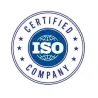 ISO сертификаты бар компанияның логотипі, глабы және жұлдыз бейнесін қамтиды.